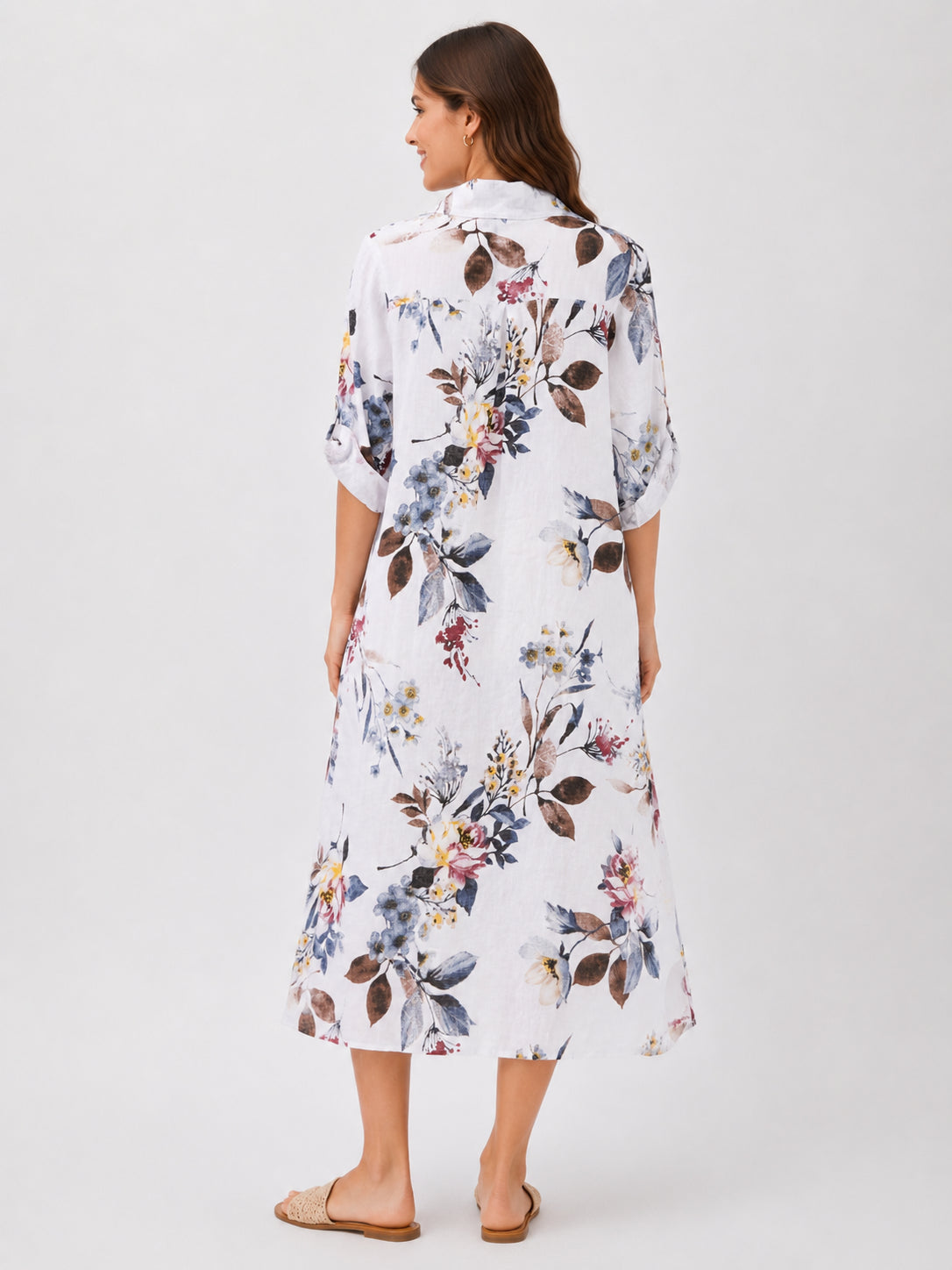 Deanna Floral Linen Button Front Dress