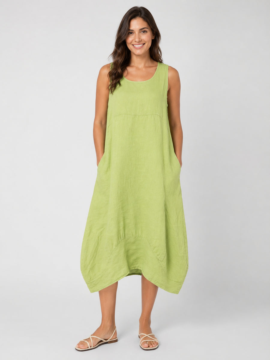Women's Linen Sleeveless Pocket Midi Dress