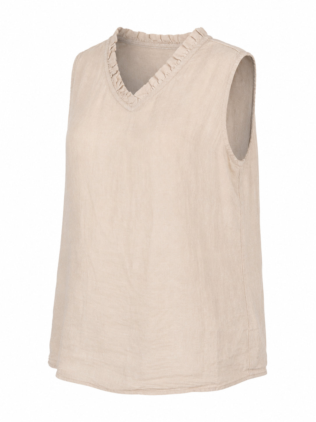 Ruffle Trim V-Neck Linen Sleeveless Top