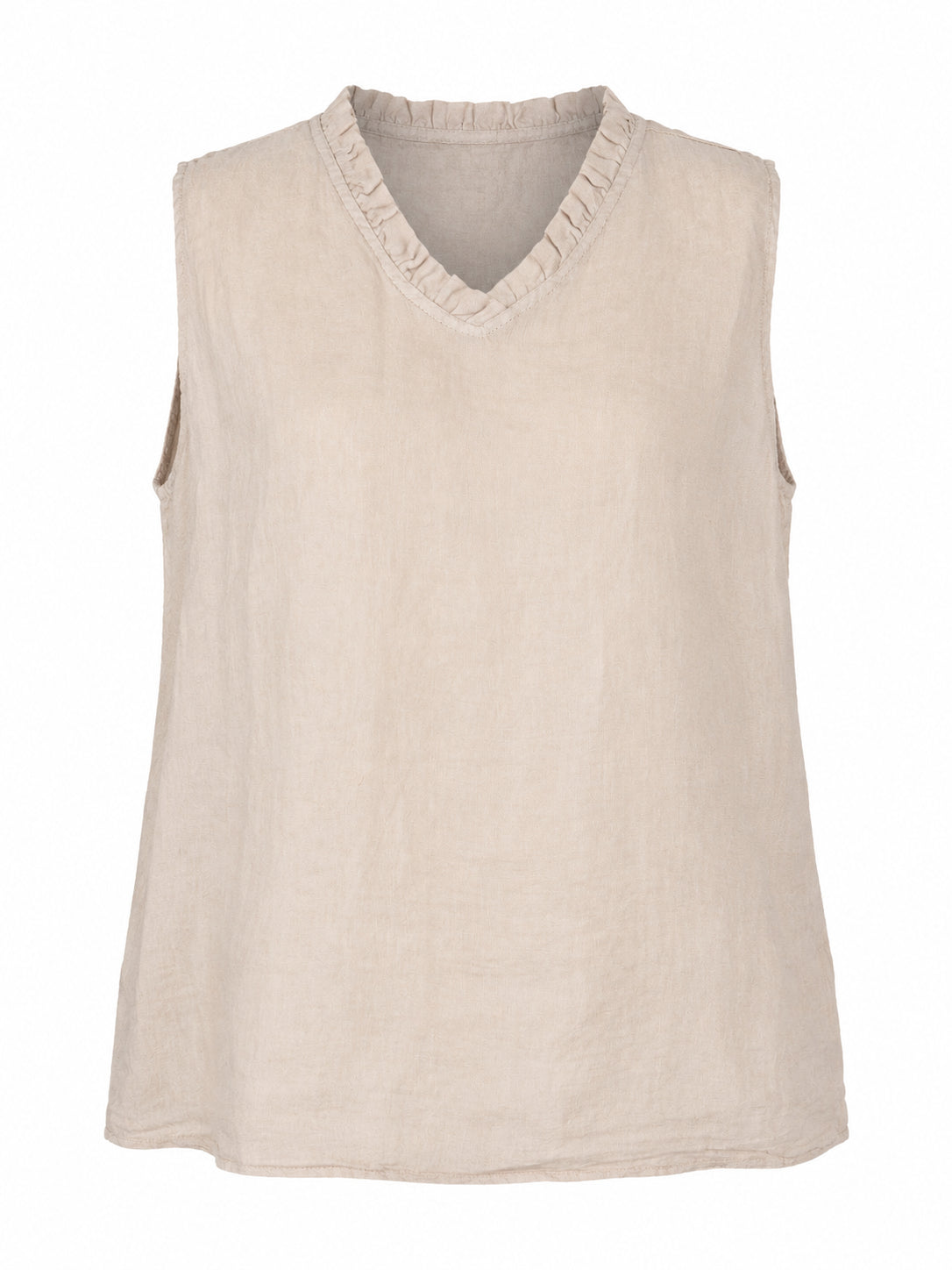 Ruffle Trim V-Neck Linen Sleeveless Top