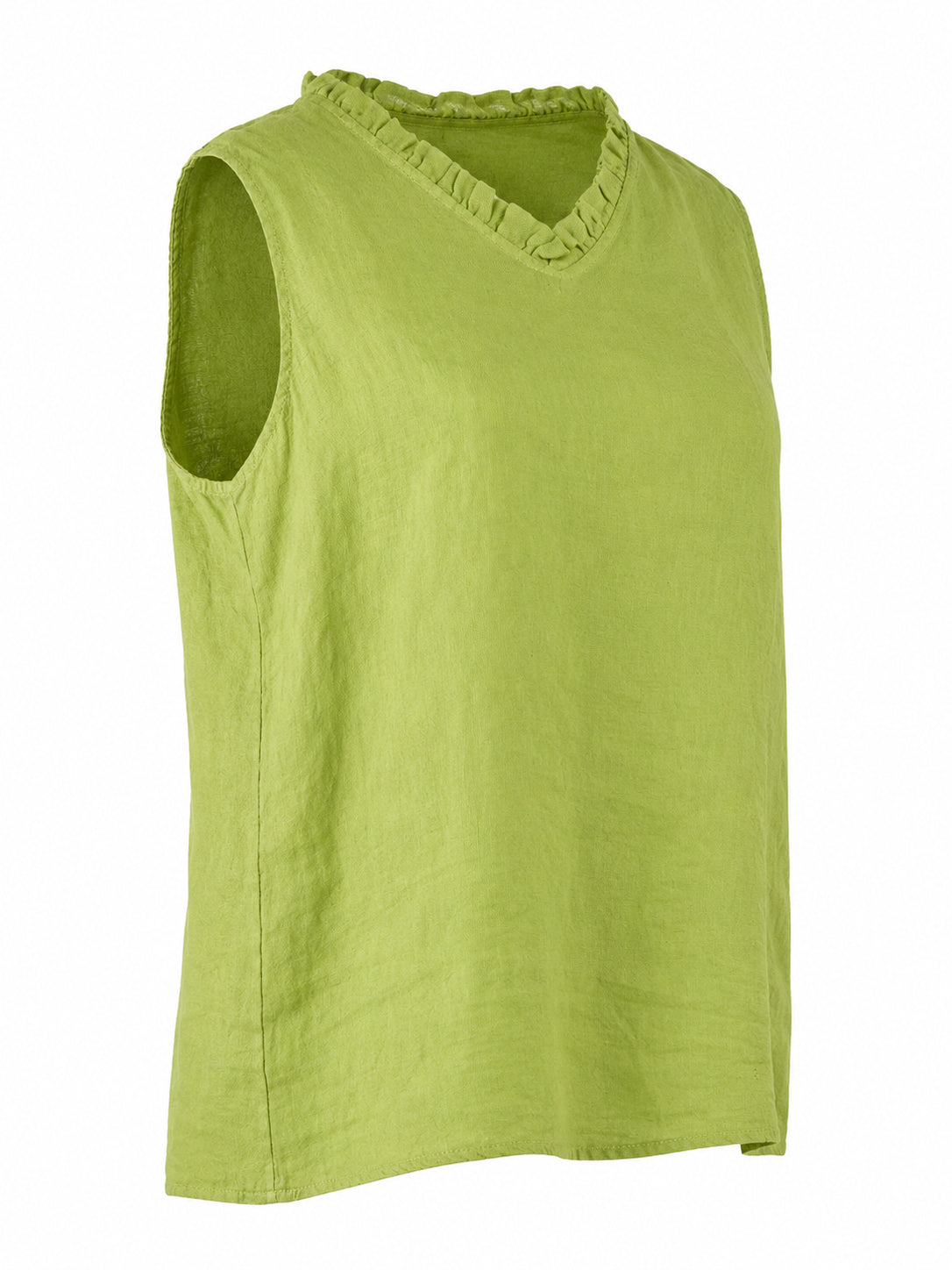 Ruffle Trim V-Neck Linen Sleeveless Top