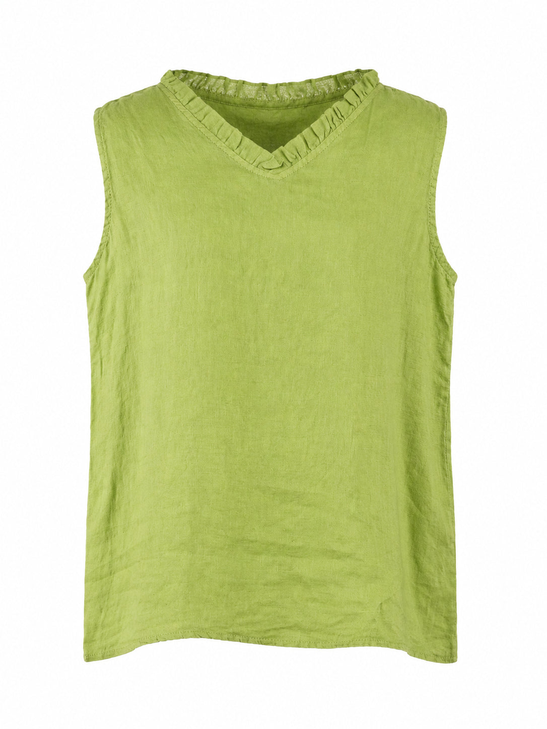 Ruffle Trim V-Neck Linen Sleeveless Top
