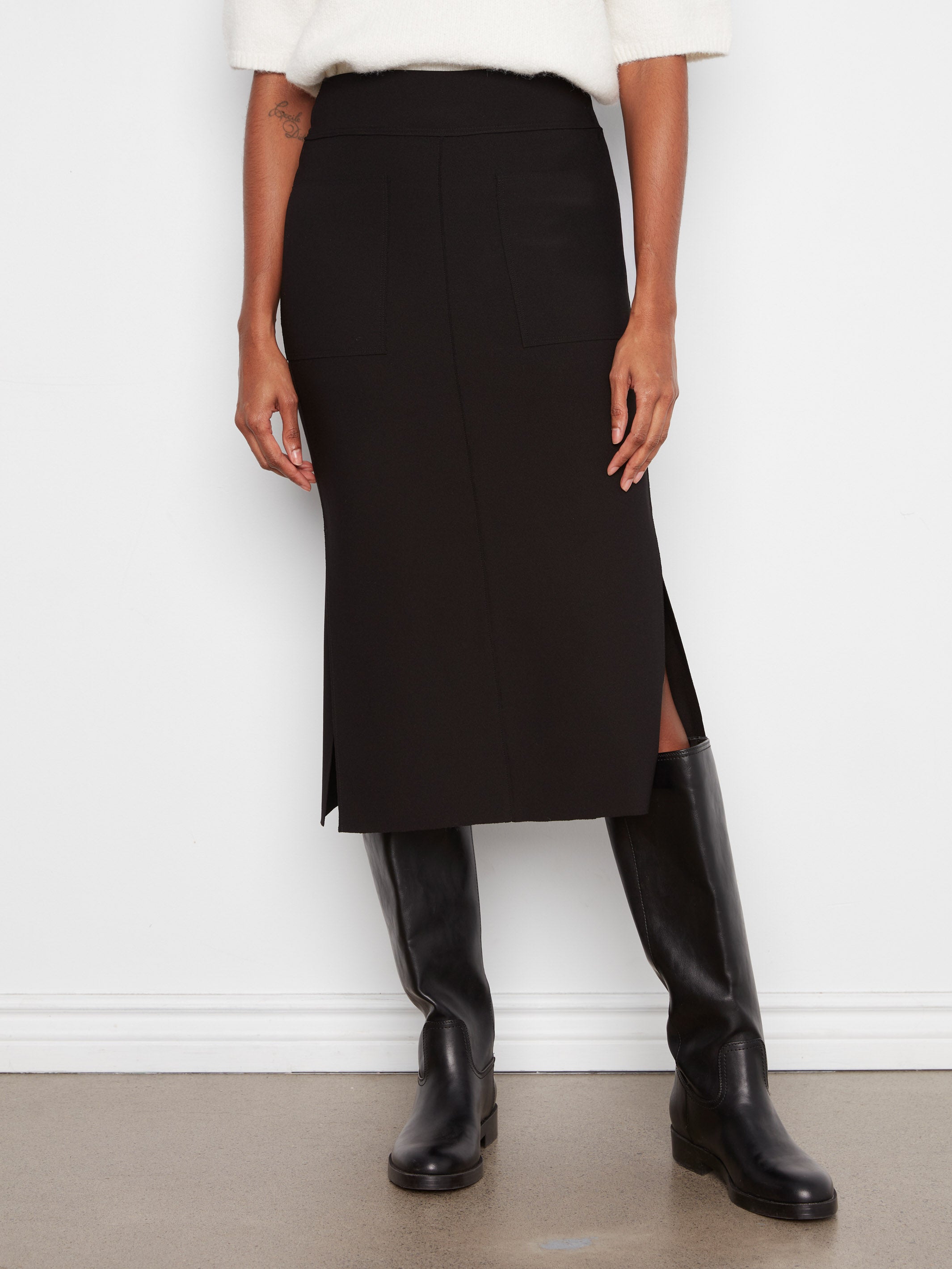 Charlie B Double Pocket Side Slit Crepe Skirt