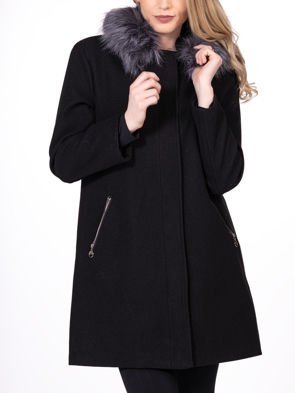 Nella Fur Trim Hooded Wool Coat