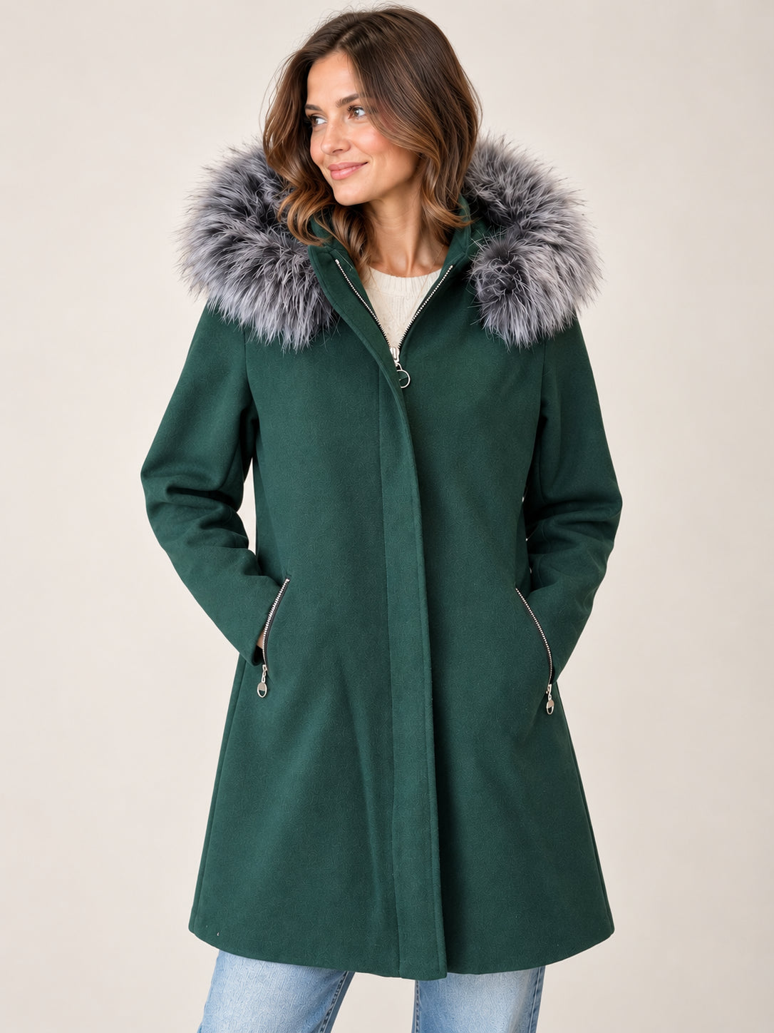 Nella Fur Trim Hooded Wool Coat