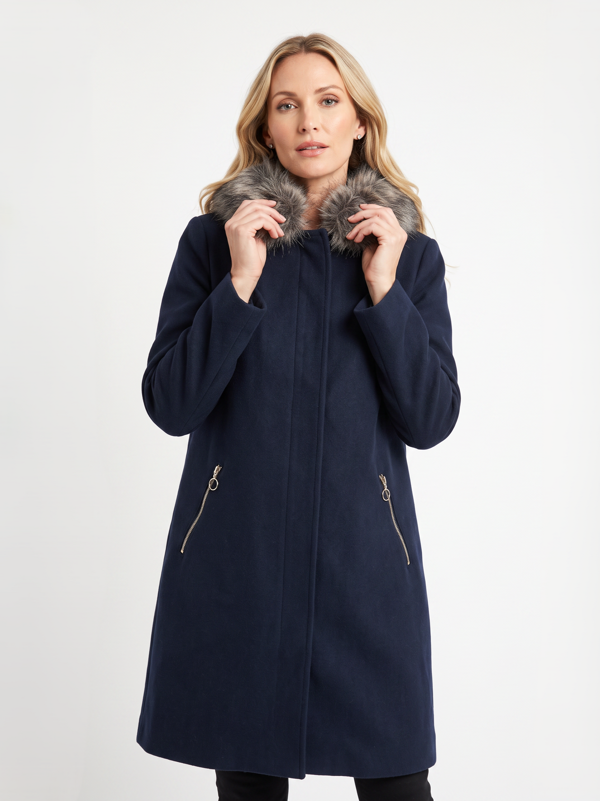 Nella Fur Trim Hooded Wool Coat