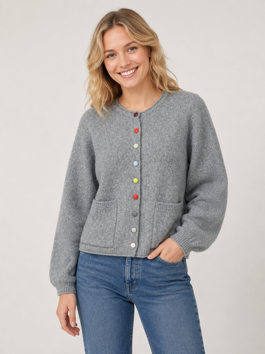 Color Button Mix Cardigan