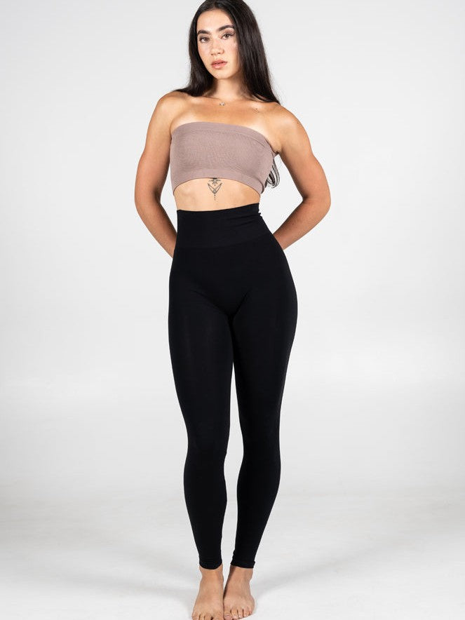 Full Length High Waist Bamboo Leggings in black by Coast To Coast Trading displayed on a model against white background