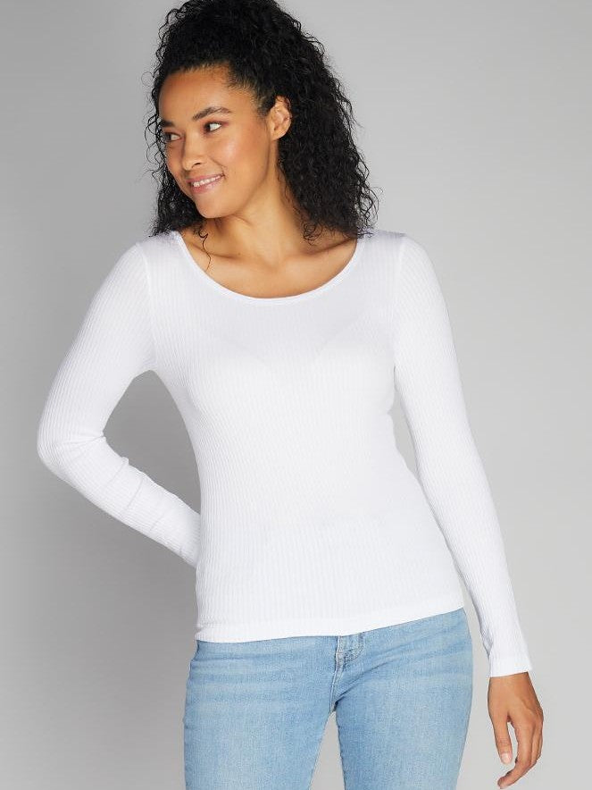 Seamless Rib Knit Long Sleeve Crew Neck Top