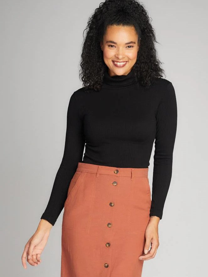 Seamless Rib Modal Long Sleeve Turtleneck Top