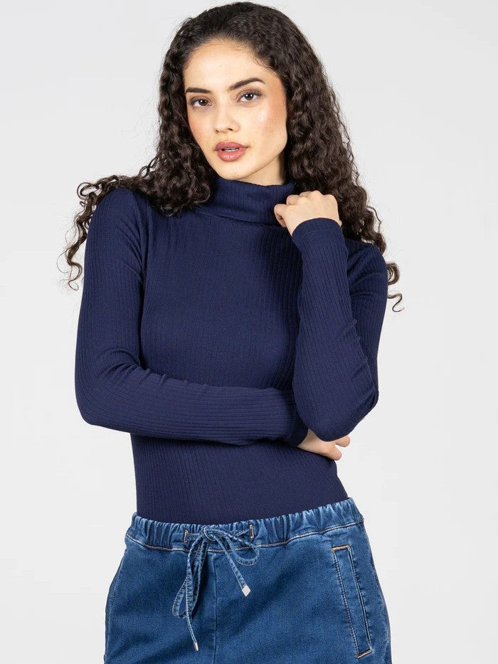 Seamless Rib Modal Long Sleeve Turtleneck Top