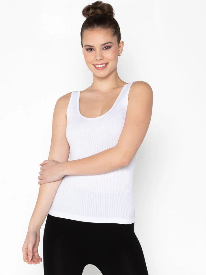 White Rib Modal Tank Top by Coast To Coast Trading, sleeveless ribbed fabric top with scoop neckline, casual style