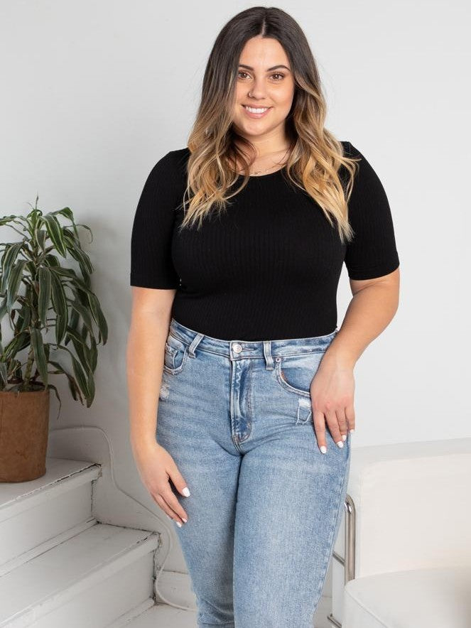 Rib Modal Short Sleeve Crew Neck Top
