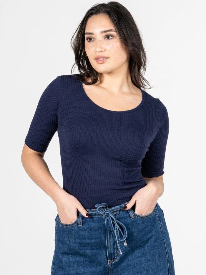 Rib Modal Short Sleeve Crew Neck Top