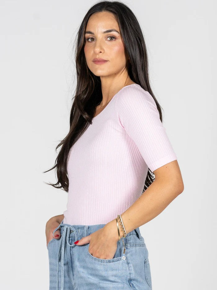 Rib Modal Short Sleeve Crew Neck Top