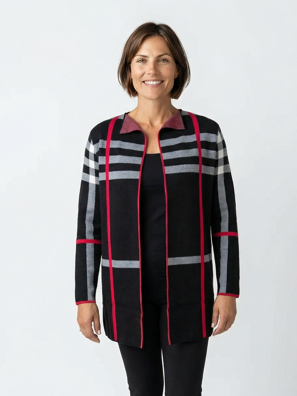 Alison Check Open Front Cardigan