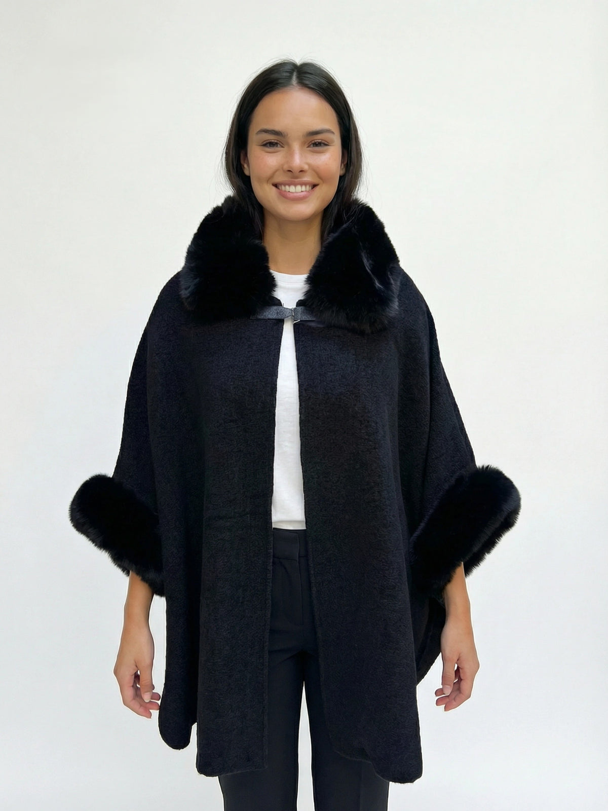 Fur Collar & Cuff Poncho