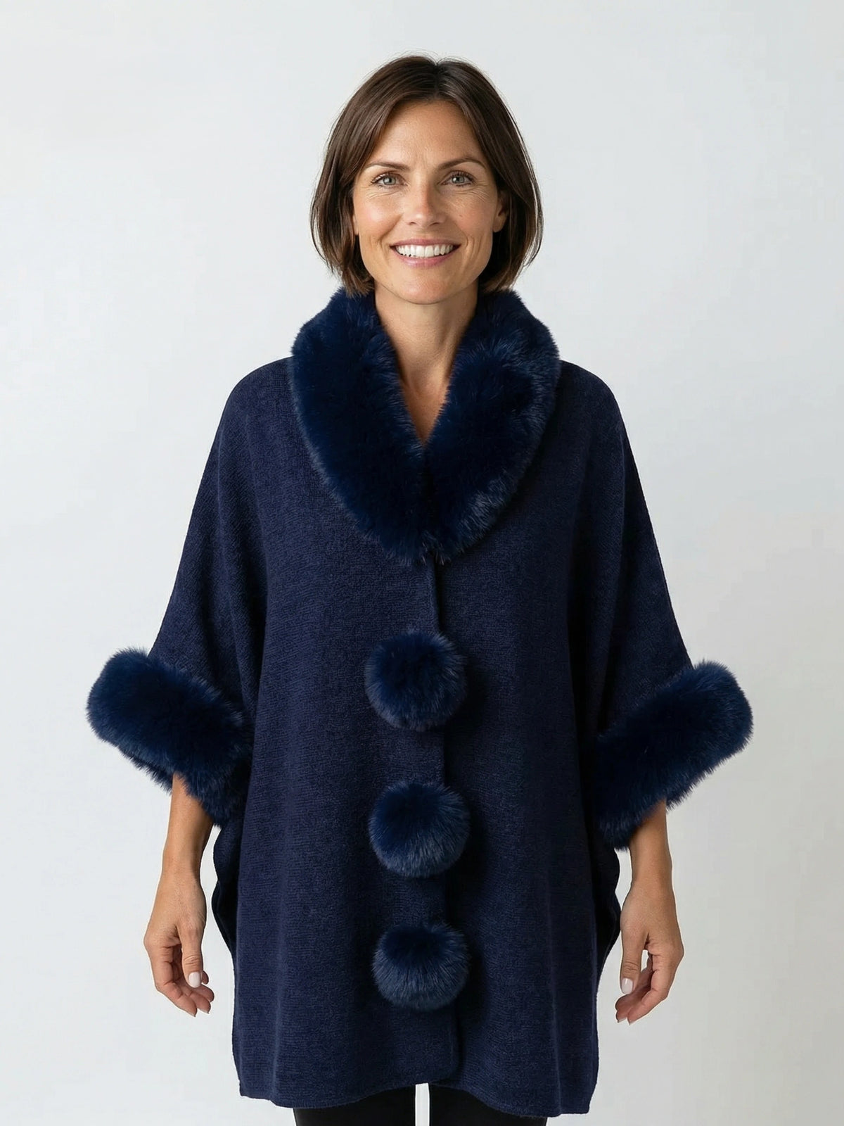 Fur Pom Pom Poncho