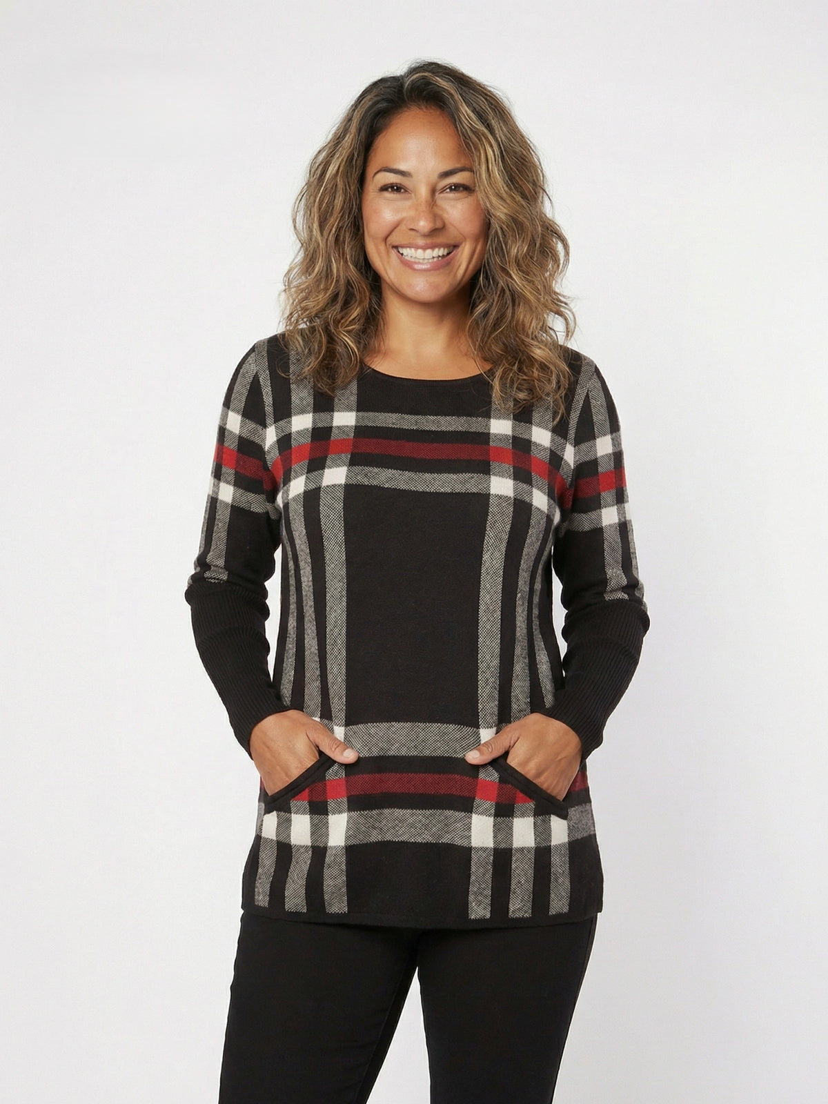 Alison Check Pocket Crew Neck Sweater