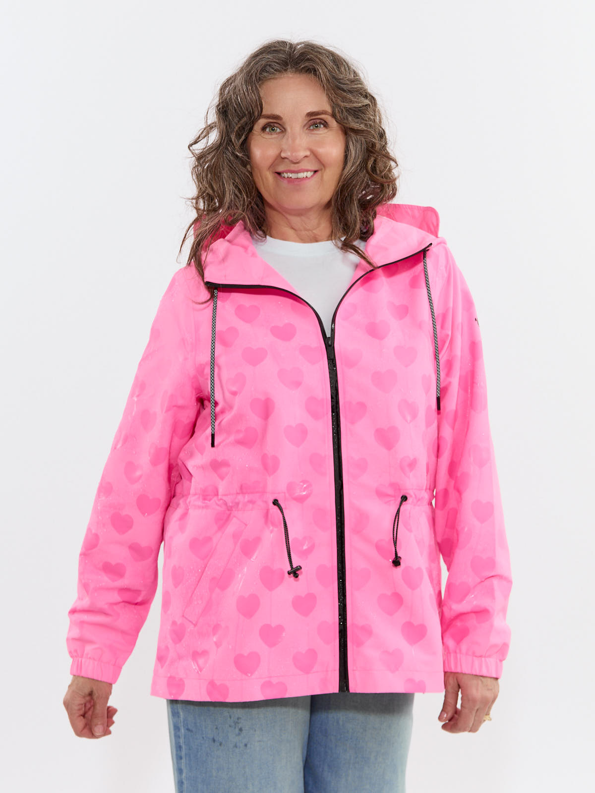 Fashion Concepts Women’s Weather Ready 3/4 Length Waterproof Coat in pink heart pattern outerwear jacket