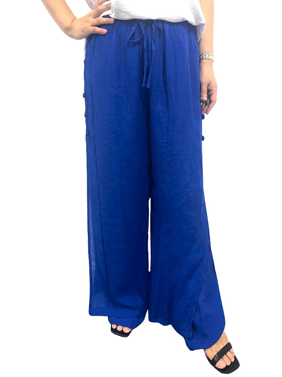 Creation Solid Double Layer Pants in royal blue by Creations with a wide-leg silhouette and drawstring waist.