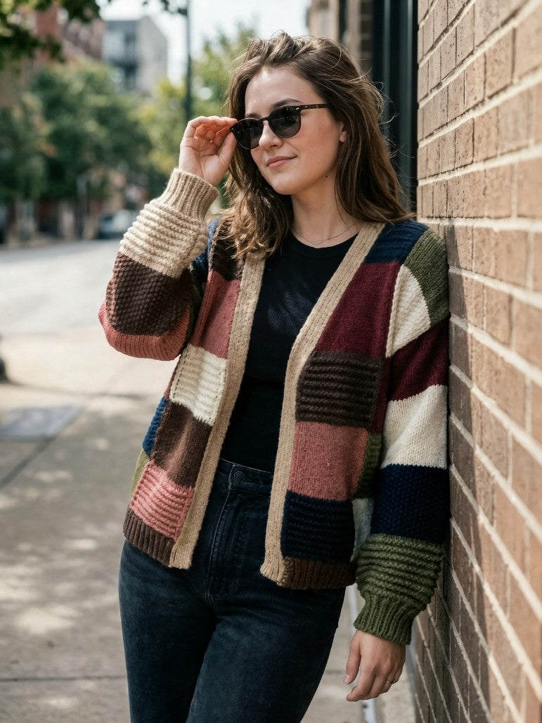 Lexi Colour Block Open Cardigan