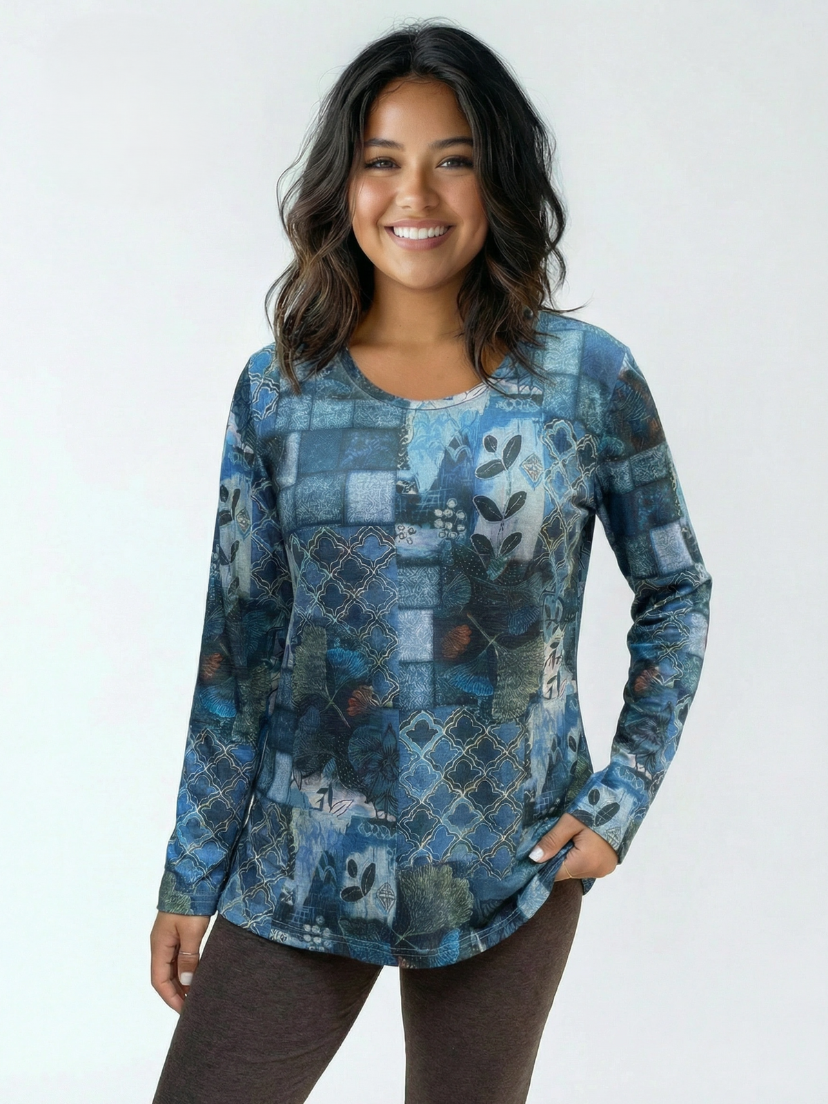 Hacci Print Crew Neck Top