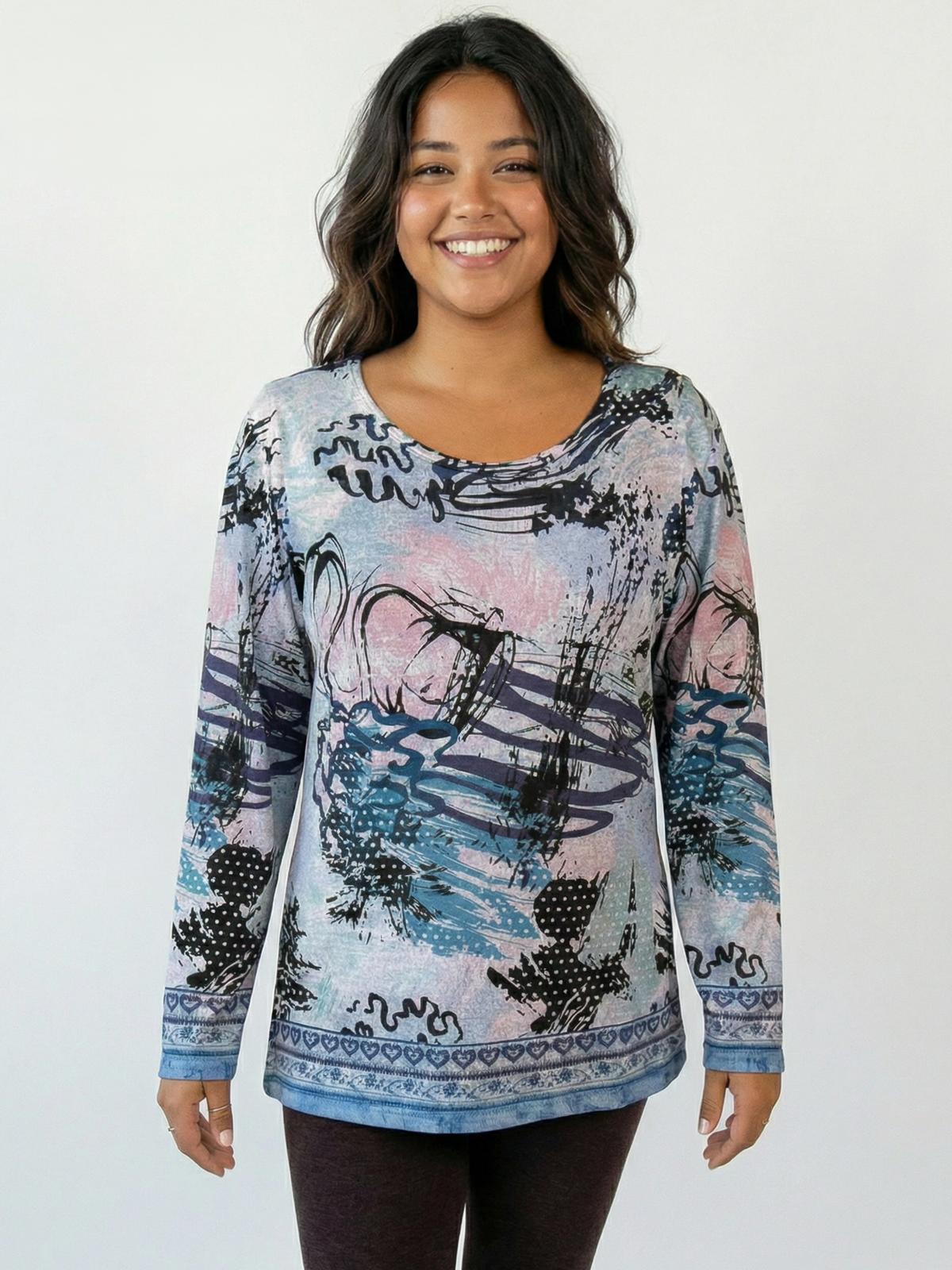 Hacci Print Crew Neck Top
