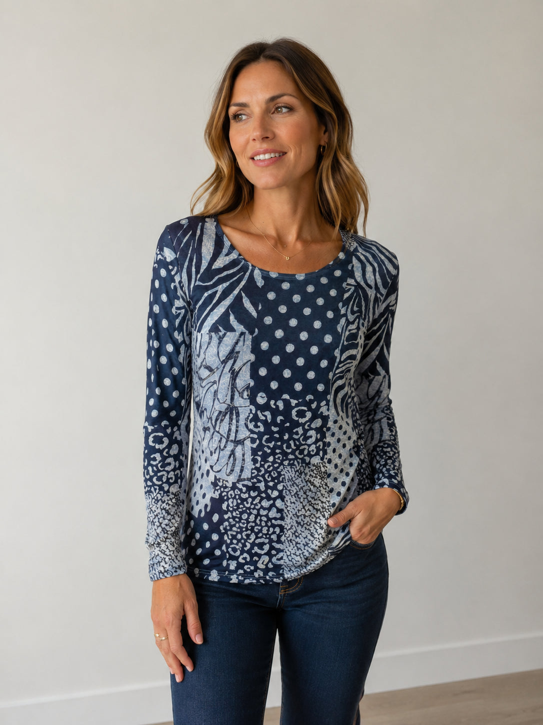 Hacci Print Crew Neck Top