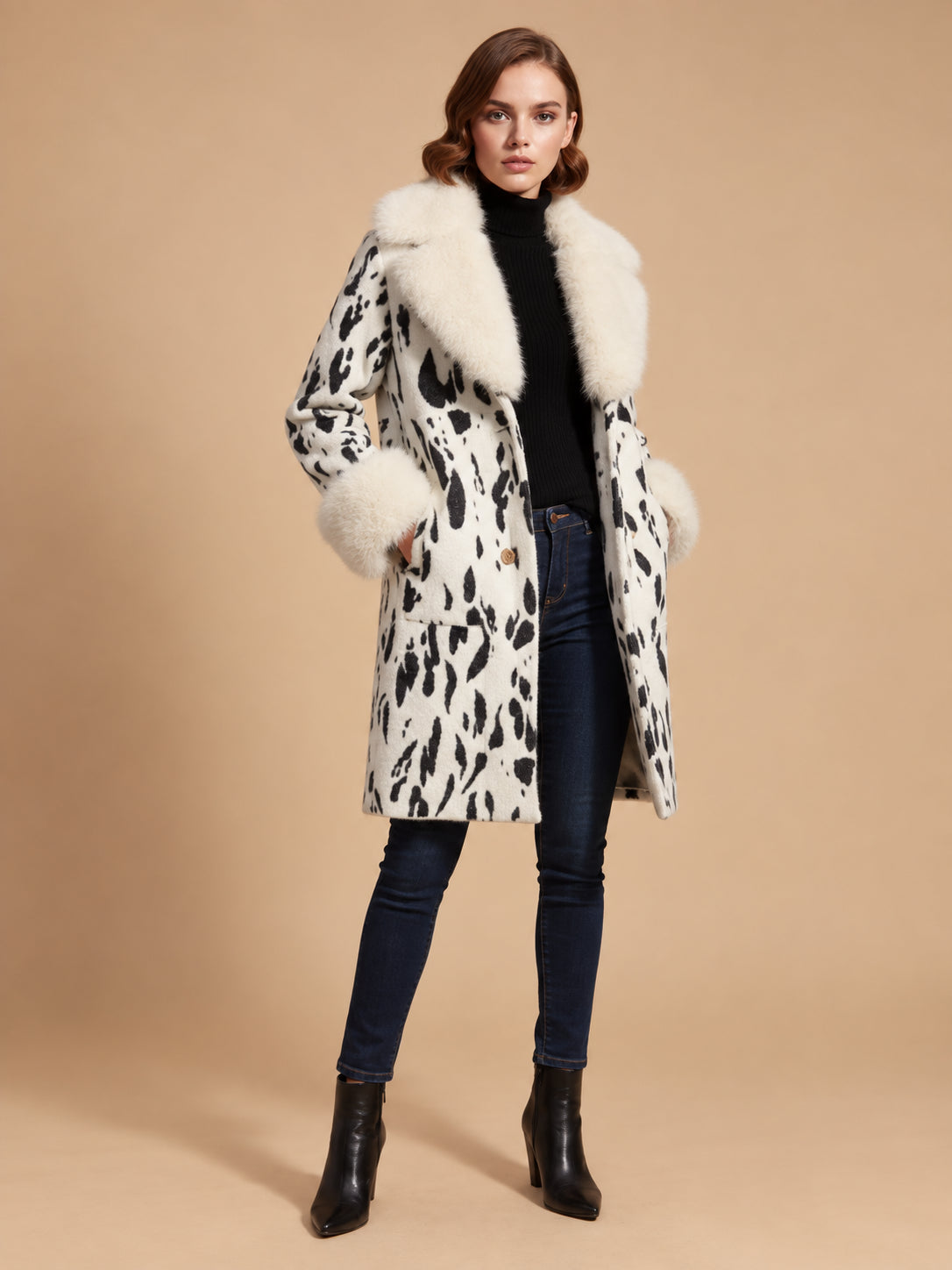 Hot Animal Fur Trim Coat