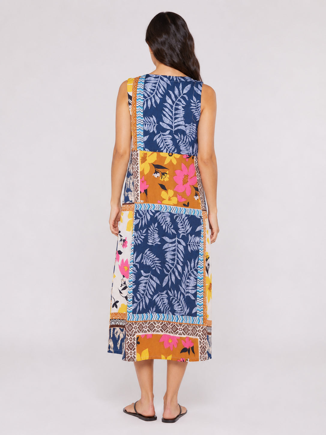 Patchwork Print Sleeveless Midi Dress