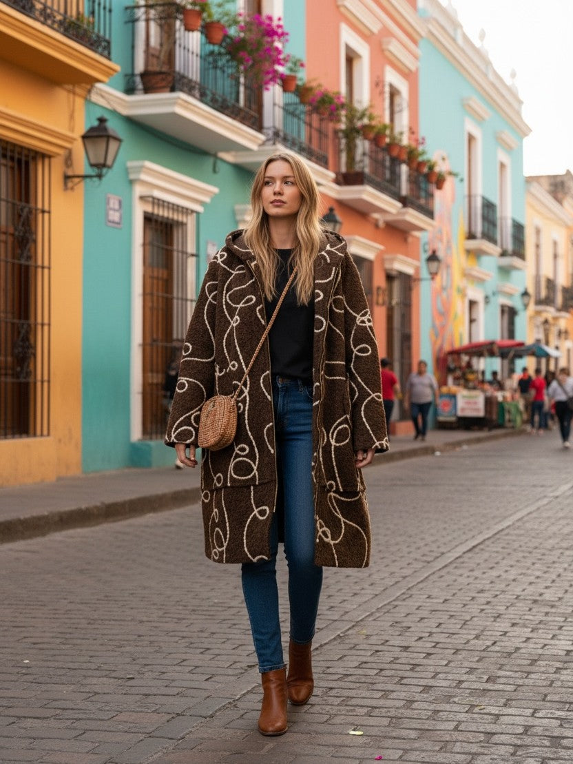 Lasso Embroidered Zip Hooded Coat