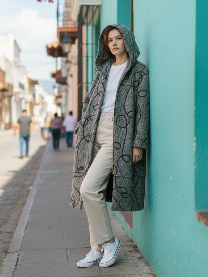Lasso Embroidered Zip Hooded Coat