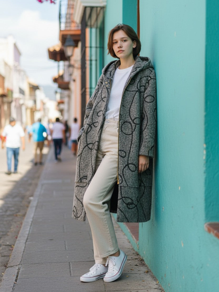 Lasso Embroidered Zip Hooded Coat