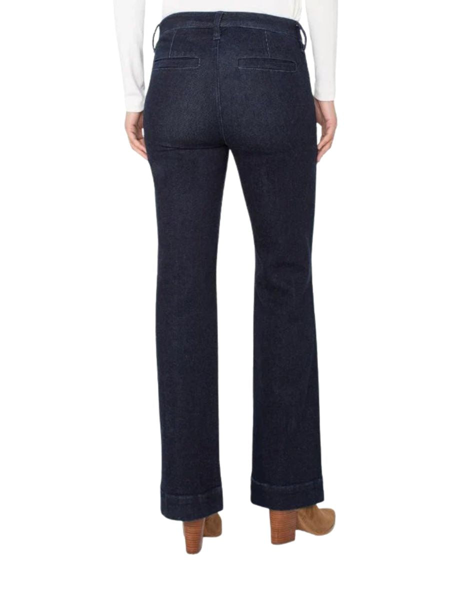 Liverpool Avalon Dark Front Seam 32” Trouser in dark denim by Liverpool, styled with cuffed hems and back pockets