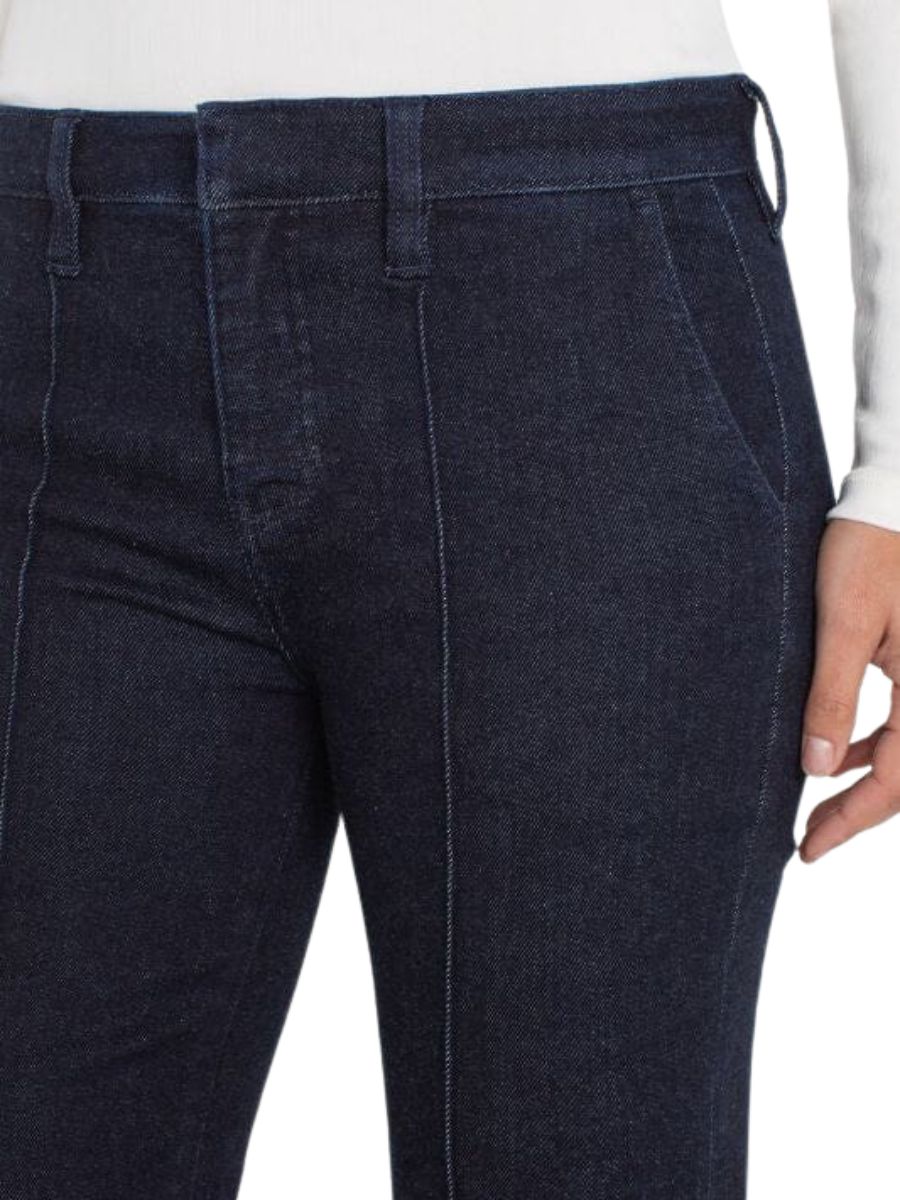 Liverpool Avalon Dark Front Seam 32” Trouser in dark denim fabric with side pockets and belt loops by Liverpool