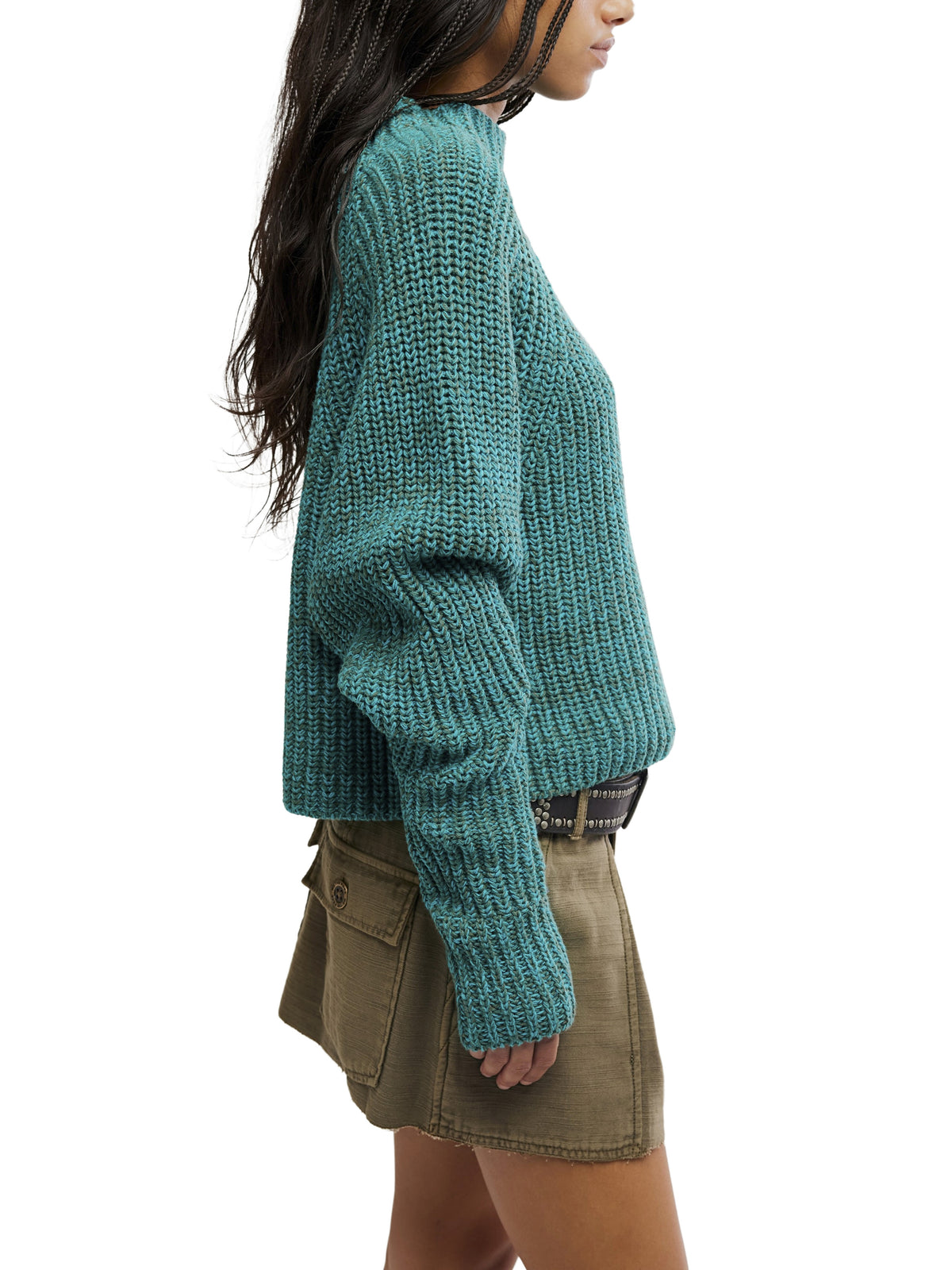 Free People Low Tide Cuff Sleeve Mock Neck Sweater