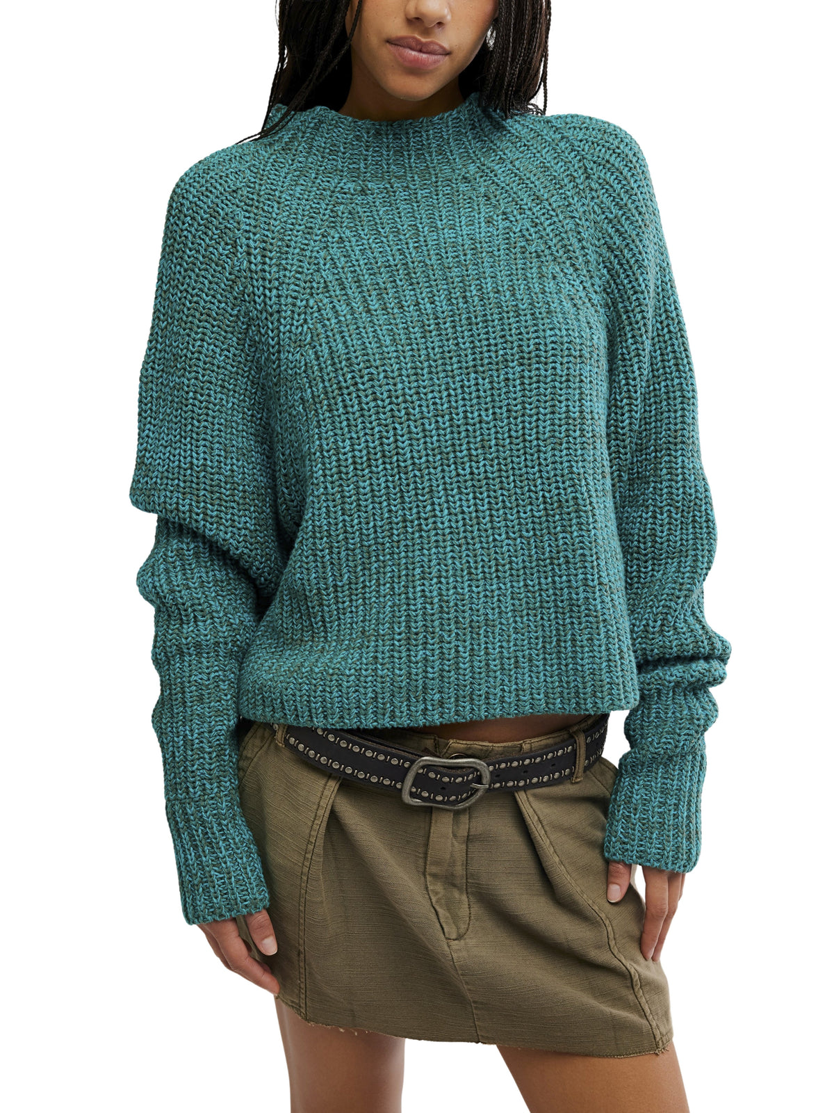 Free People Low Tide Cuff Sleeve Mock Neck Sweater