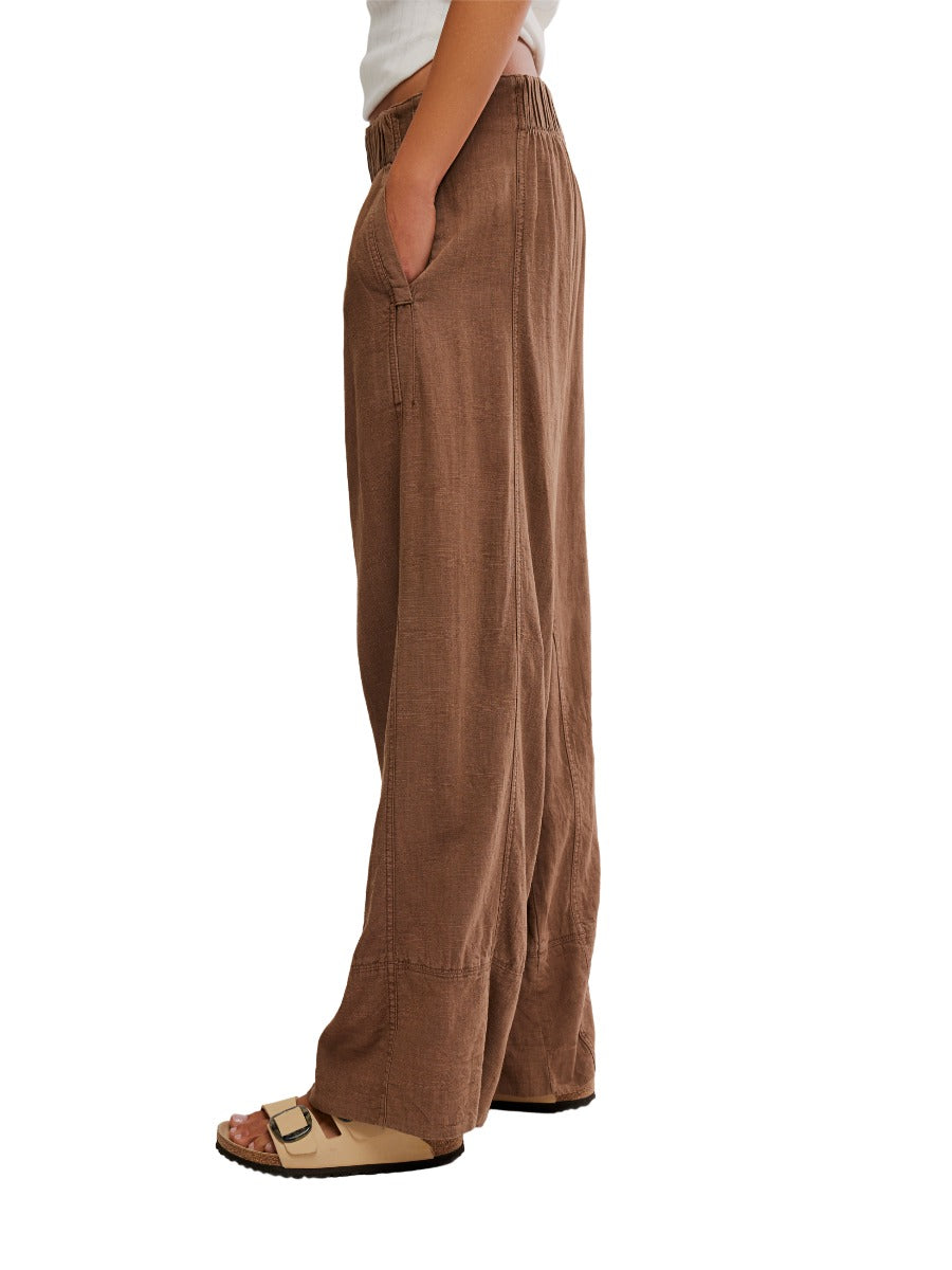Free People Days End Linen Pocket Pull-On Pant in espresso brown with elastic waist and relaxed fit from Free People.