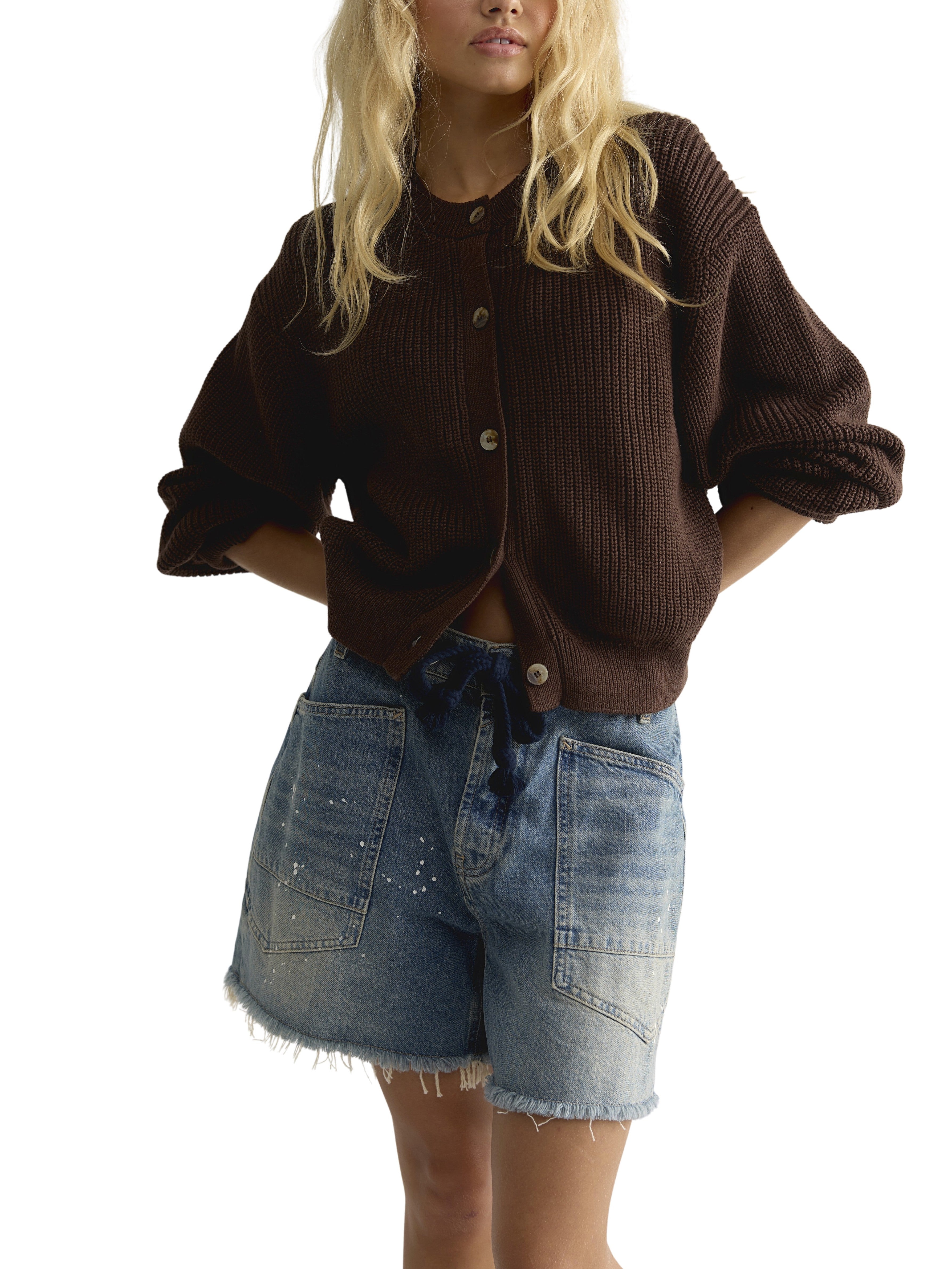 Free People Vienna Button Front Crew Cardigan