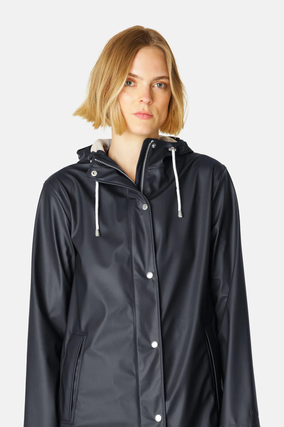Ilse Jacobsen Rainy Days Waterproof Hooded Jacket in navy, stylish outerwear designed for wet weather protection