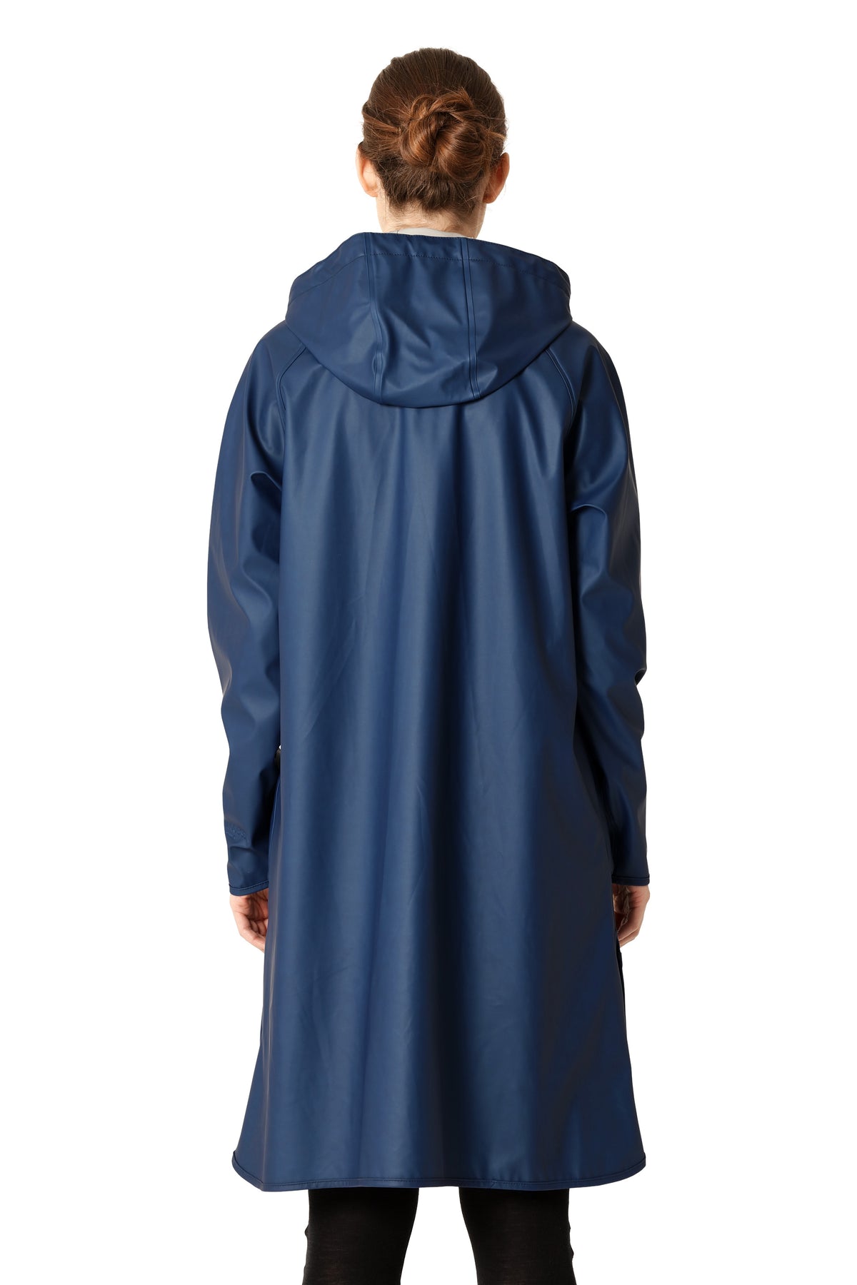 Back view of Ilse Jacobsen Waterproof Snap Hood Rain Jacket in navy blue waterproof outerwear by Ilse Jacobsen