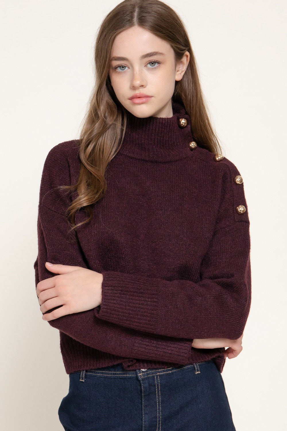 Hammer Button Mock Neck Sweater