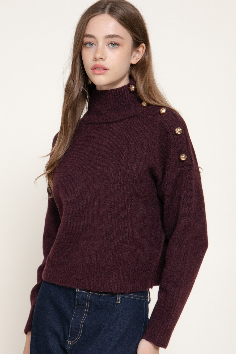 Hammer Button Mock Neck Sweater