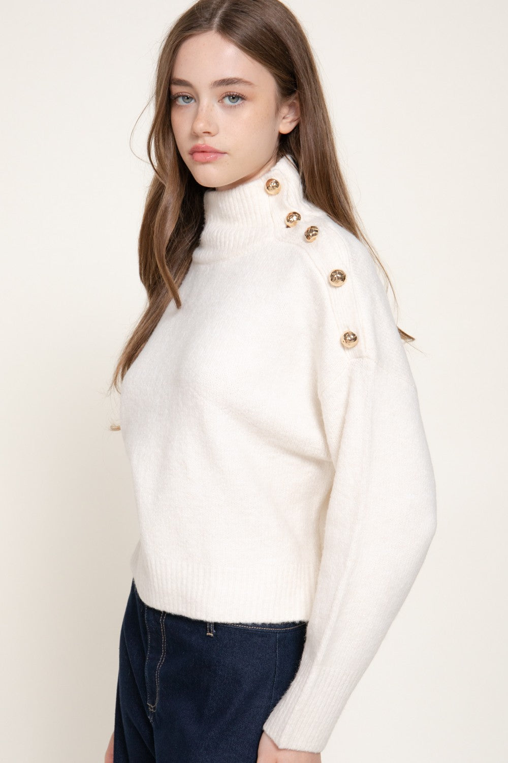 Hammer Button Mock Neck Sweater