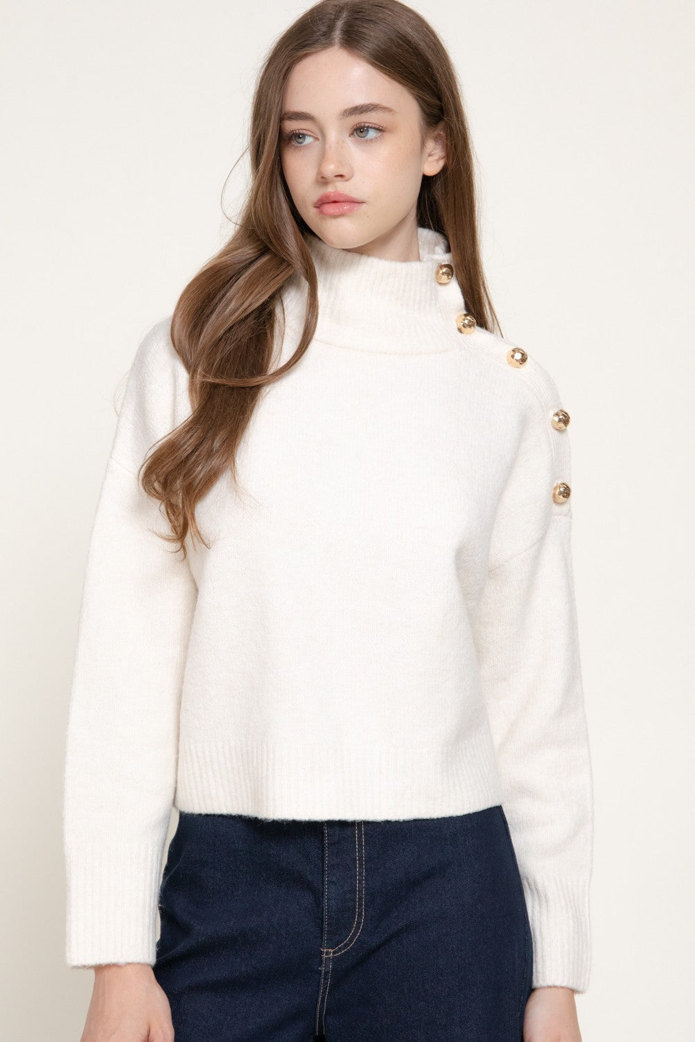 Hammer Button Mock Neck Sweater