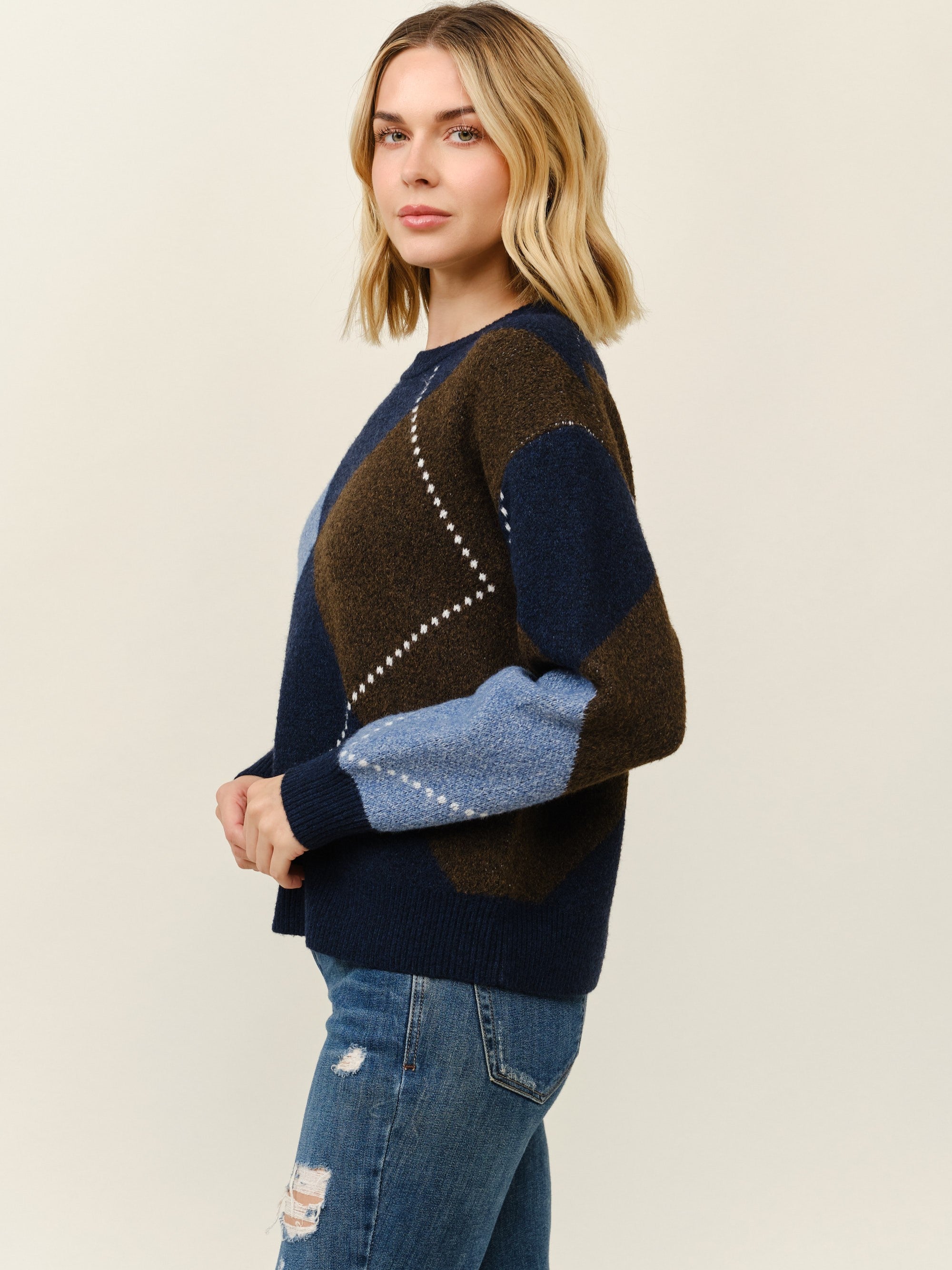 Argyle Long Sleeve Crew Sweater