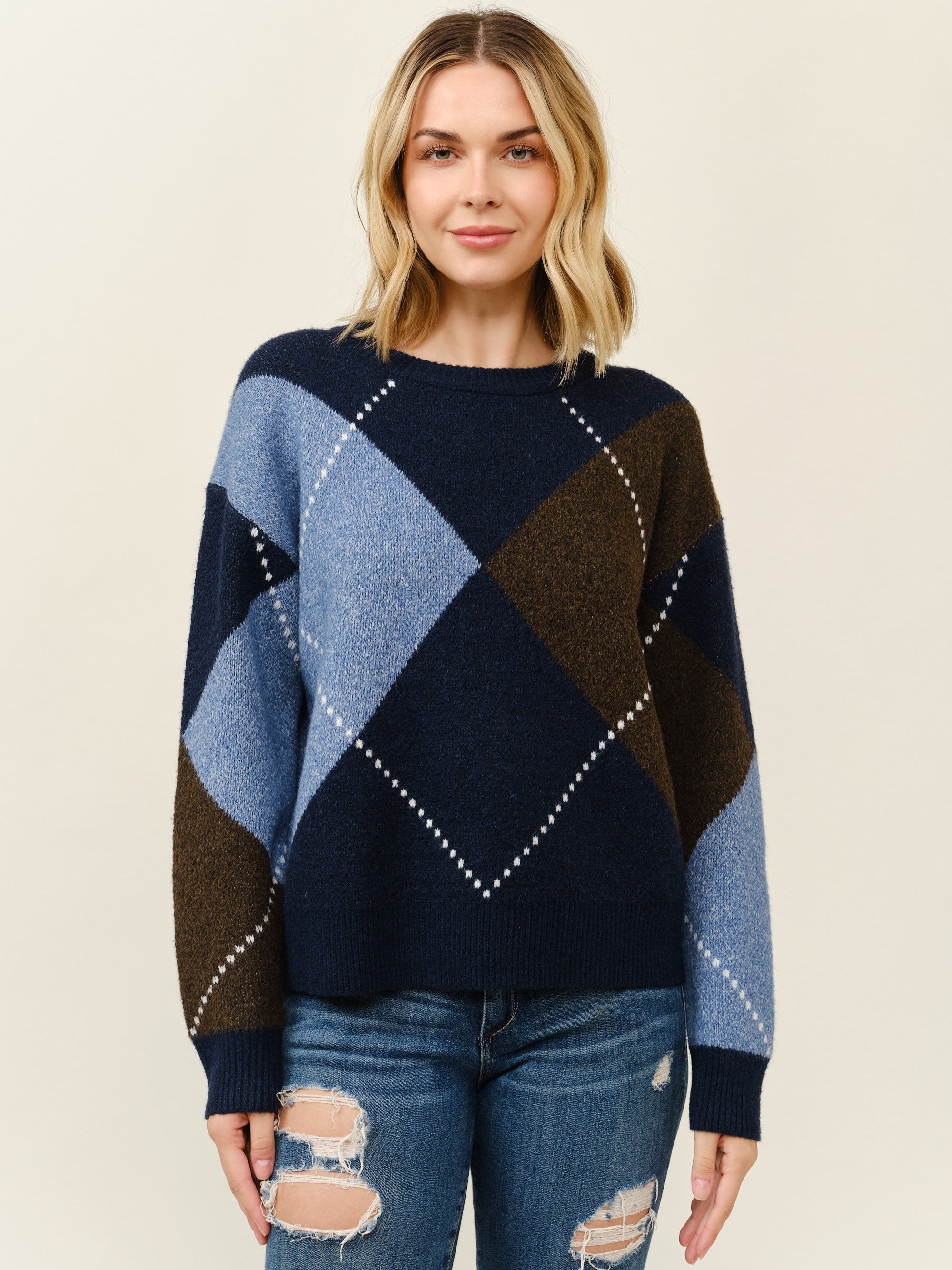 Argyle Long Sleeve Crew Sweater