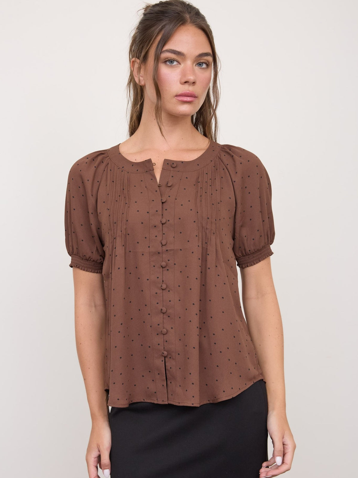 Polka Dot Short Sleeve Blouse
