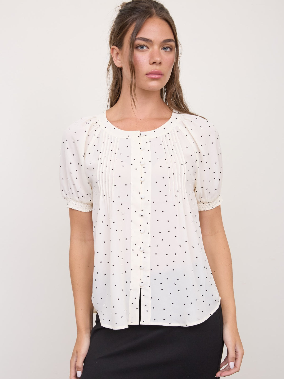 Polka Dot Short Sleeve Blouse